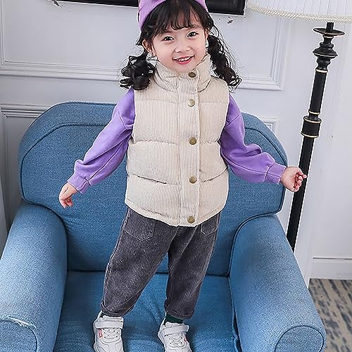 Corduroy Coat for Toddler Kids Boys Girls Sleeveless Collar Down Vest Fall Winter Solid Button Stripe Jacket 20254
