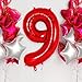 Red Number 9 Balloon 40 Inch, Big Large Foil Helium Number Balloons, Jumbo Giant Mylar Number 9 Balloons for 9 Year Old Birthday Red Party Decorations Supplies Anniversary