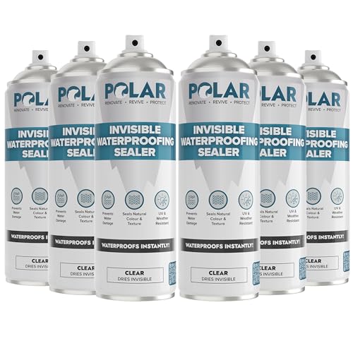 Polar Invisible Waterproof Sealer Clear - 6 x 600ml | Instant Waterproof Sealant for Fabric, Concrete, Brick, Wood & Masonry | Long Lasting Protection for Interior & Exterior Surfaces | Easy To Apply