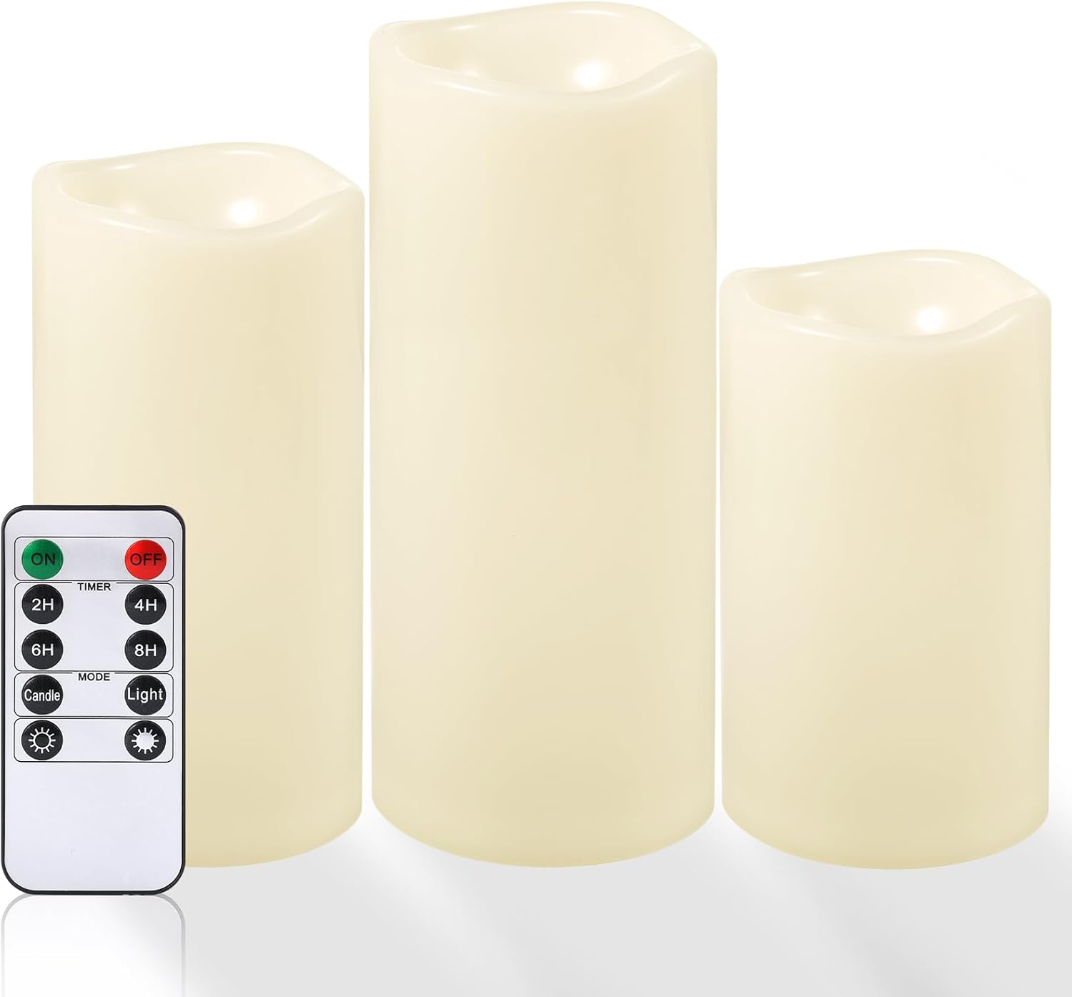 NURADA Large Waterproof Flameless Candles 6″ 8″ 10″ x 4″ – Outdoor Indoor LED Pillar Flickering Candle Battery Operated with Timer Remote for Patio Porch Lanterns – Ivory White Set of 3