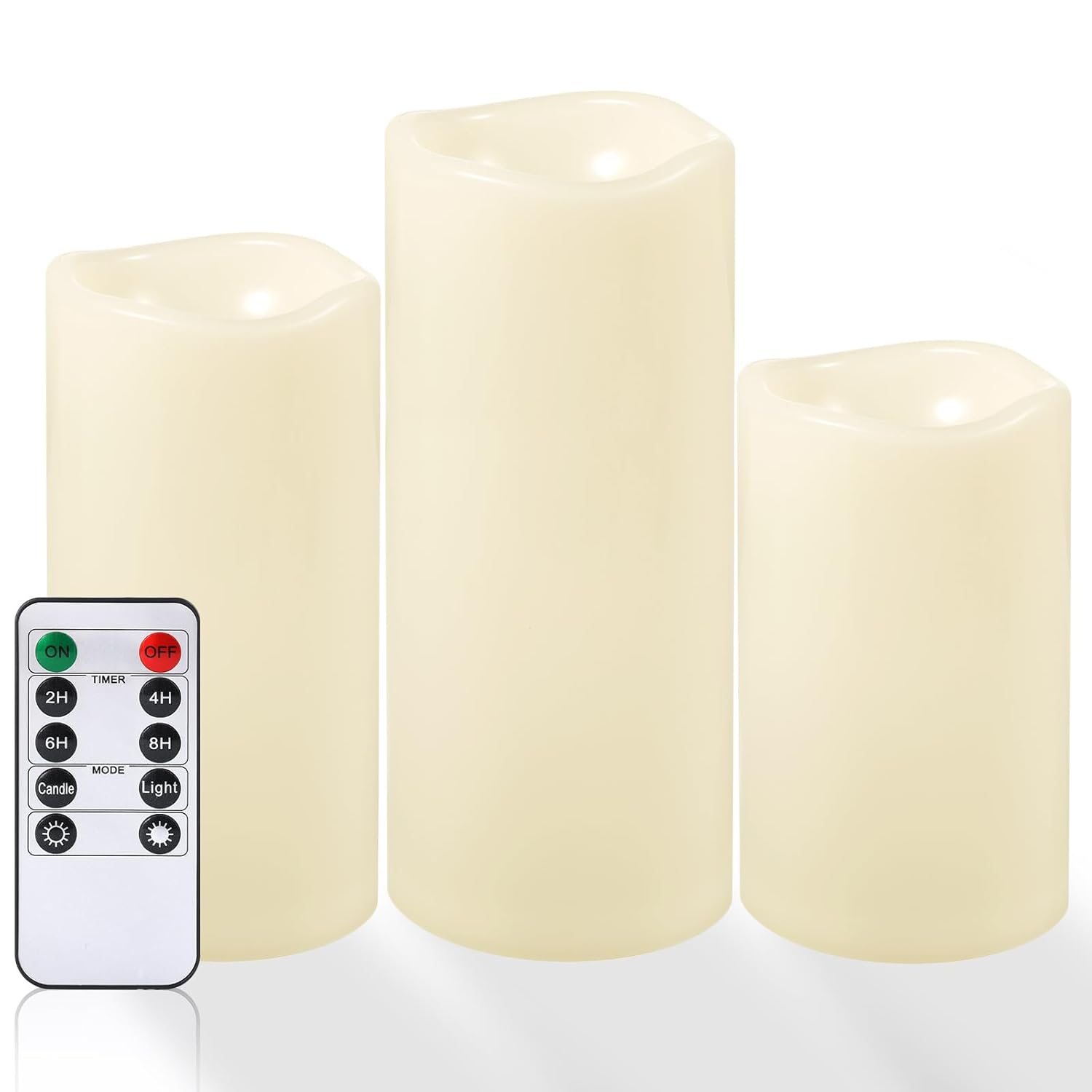 NURADA Large Waterproof Flameless Candles 6 8 10 x 4 - Outdoor Indoor LED Pillar Flickering Candle Battery