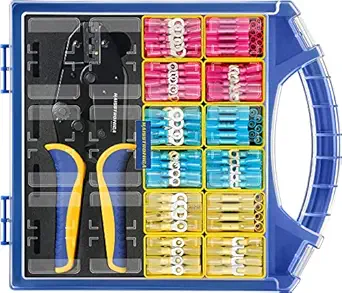 haisstronica 380PCS Marine Grade Heat Shrink Wire Connectors Set, 22-10 AWG Electrical Wire Connectors Kit,Ring Fork Butt Splice(3Color/12Size),with 9" Crimping Tools and Organizer