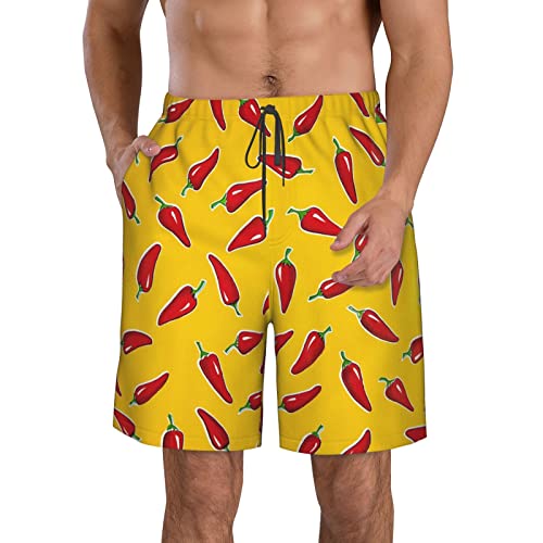 Men's Yellow Peppers Red Chiles Pattern Shorts Casual Lightweight Summer Beach Shorts