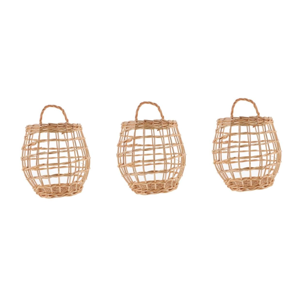 3kawałki Koszyk Woven Basket Do Zawieszenia Ścianie Rattanowy Koszyk Jajka i Czosnek Stylowy Dekoracyjny Akcesorium Kuchenne Kolor Losowy