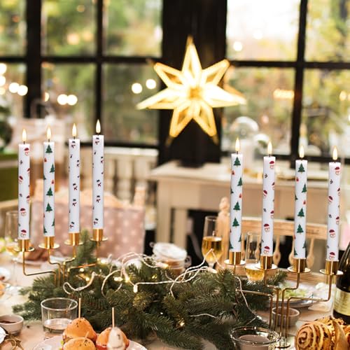Image of Eldnacele Christmas Taper Flameless Candle Remote and Timer, Battery Operated 3D Wick Flickering Christmas Tree,Santa,Snowman Decal Candles Real Wax LED Candles Dinner Holiday Decor(6Pcs,0.78 inchx9.6 inch
