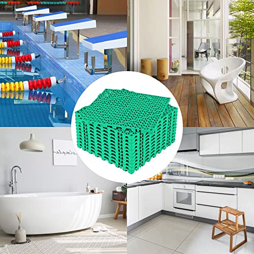 Image of ToLanbbt Modular Interlocking Cushion 12P 11.8 inch x 11.8 inch Interlocking Rubber Floor Drain Holes Non-Slip Splicing Drainage Mats for Deck, Shower, Kitchen, Drain Pool, Sauna Bath, Indoor Outdoor (Green)