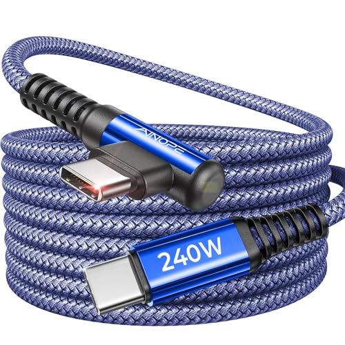 Image of AINOPE 240W USB C to USB C Cable Fast Charging 3.3FT,Right Angle Fast Type C Charging Cable Fits iPhone 16 Pro Max Plus,iPhone 15,MacBook Air /Pro,iPad Pro,Samsung,Pixel,All Devices, Blue, 1 Pack