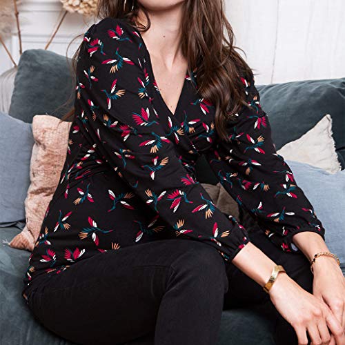 YHEGHT Blusa feminina grávida nusring maternidade gola V manga longa babados estampada tops bebê bar