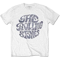 The Rolling Stones Vintage 70S Logo White Officiel T-Shirt Hommes Unisexe - Les Beatles, Paul McCartney, John Lennon, RIngo Starr, George Harrison