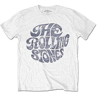 The Rolling Stones Vintage 70S Logo White Officiel T-Shirt Hommes Unisexe - Les Beatles, Paul McCartney, John Lennon, RIngo Starr, George Harrison