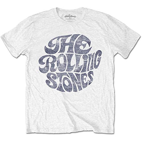 The Rolling Stones Vintage 70S Logo White Officiel T-Shirt Hommes Unisexe - Les Beatles, Paul McCartney, John Lennon, RIngo Starr, George Harrison The Rolling Stones Vintage 70S Logo White Officiel T-Shirt Hommes Unisexe