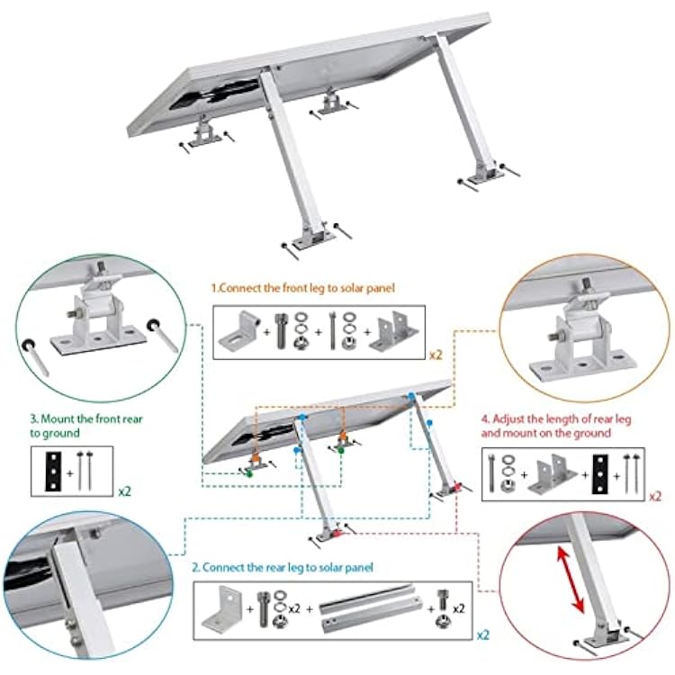 Adjustable Solar Panel Mount Brackets, 15-30 Degree Angle, Solar Panel Mount Racks for Wall, Roof, RV, Boat, Off Grid Solar Systems