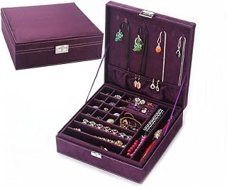 Vintage Retro Velvet Jewelry Box For Women, Storage Organizer for Necklace, Earrings, Bracelets and Rings, Carrying Bag, Gift