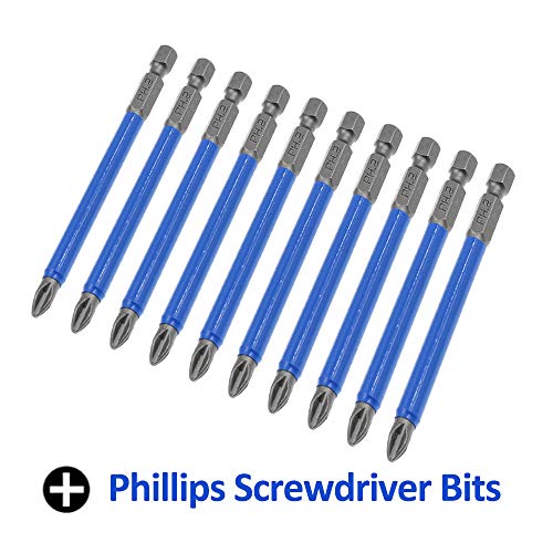 Amgiimor 10Pcs Magnetic Phillips Screwdriver Bits Set 3.5 Inch, 2 Non-Slip Cross Head Electric Screwdriver Bits Set 1/4