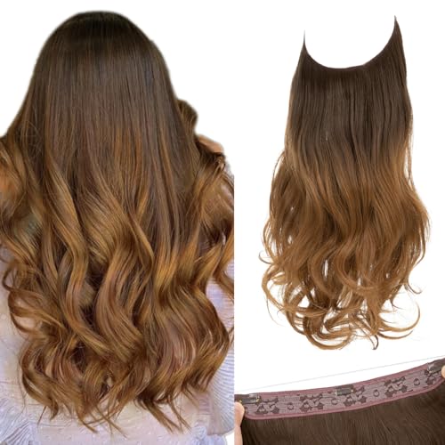 Image of Ombre Bayalage Hair Extension 14 inch Long Natural Wavy Halo Flip in Natural Synthetic Hairpiece Hidden Wire Crown Headband Hair Pieces For Women Heat Friendly Fiber (M04# 10T27)