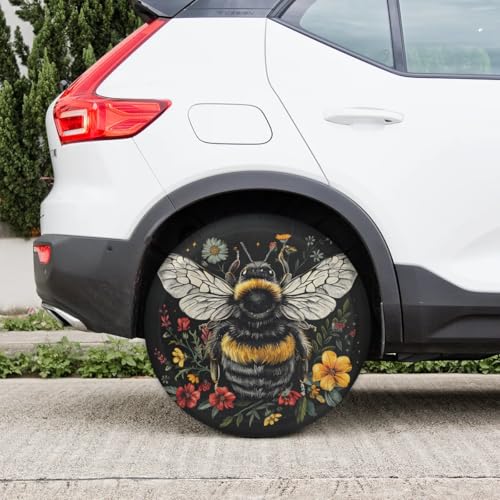 Image of Spare Tire Cover for RV Trailer, Bee Flower Tire Covers Universal Fit for Travel Trailer Camper Jeep RV SUV Truck Waterproof Wheel Cover (17 inch for Diameter 31 inch - 33 inch)