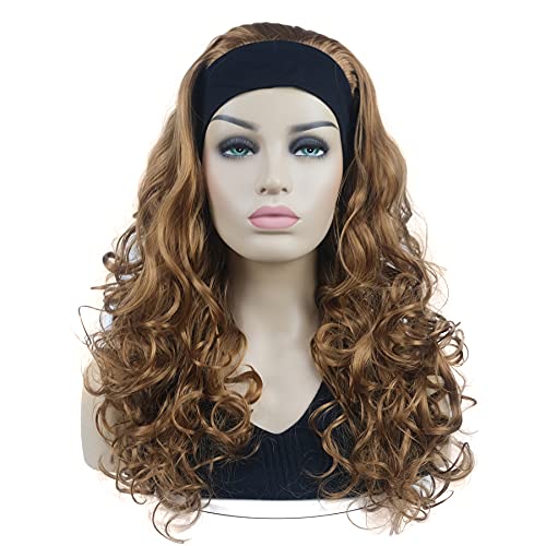 Lydell 22" Long 3/4 Curly Women Wigs Hairpiece Headband Wigs Soft Layered Heat Resisting Fiber Synthetic Hair (27 Strawberry Blonde) #TOP18