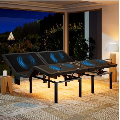 Marsail NS2 Pro Split King Adjustable Bed Base with Massage-Smart Dual Motor Bed Frame with Wireless Remote or App Control, 3-Min Assembly, Zero Gravity&amp;Anti-Snore Modes, Under Bed Lighting
