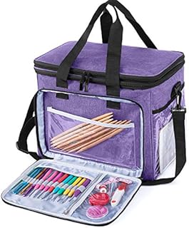 Teamoy Knitting Bag, Yarn Storage Tote with Nylon Zippered Cover, Multiple Inner Divider for Yarn, Unfinished Project and Knitting Supplies (Violet)