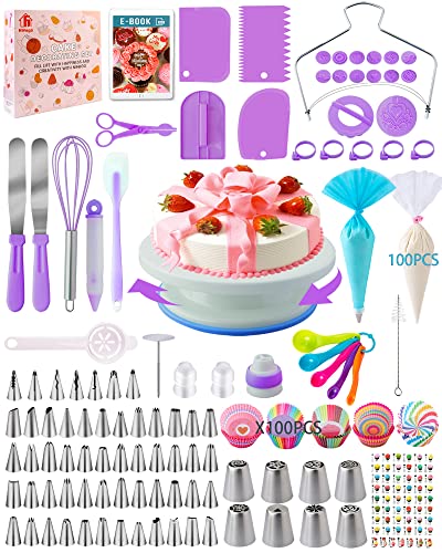 Kit Patisserie Douille Patisserie 305pcs, Mgee Accessoire Patisserie, Ustensiles à Pâtisserie Inclure Plateau Tournant Gateau, Poche a Douille, Coupe-Gâteau, Spatule