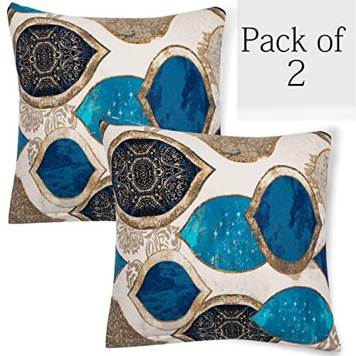 Image of HOKIPO Polyester Blend Stretchable Cushion Cover 16x16, Pack of 2 (AR-4098-D13*2), (40 x 40cm),Multicolor