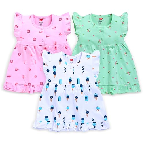 Image of LuvLap Baby Girl 100% Cotton Sleevless Girls Frock Pack of 3