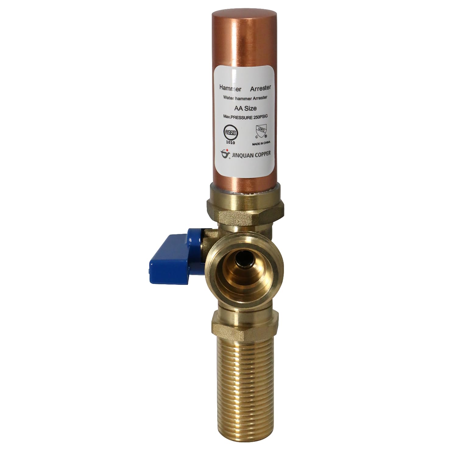 XFITTING Premium Washing Machine Outlet Stop Valve with Hammer Arrestor, 1/2 Inch MIP/Sweat x 3/4 Inch MHT, Blue Handle, Pack of 1