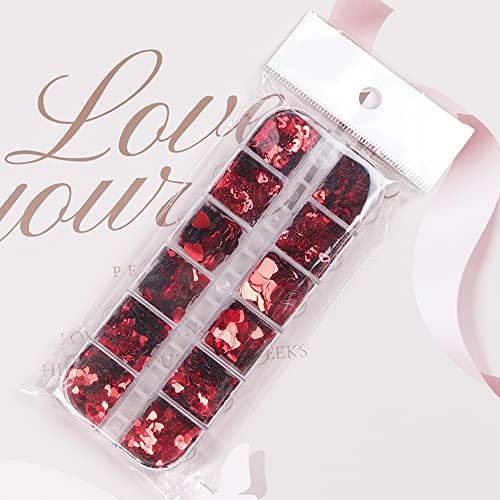 Heart Nail Art Stickers Decals Valentine Day Nail Glitter Red Flakes Charms Love Nail Supplies Sparkle Heart Nail Decals Shiny Valentine Wedding New Year Festival Design For Acrylic Nails Decorations #TOP5