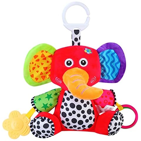 MEERO LONDON EP2206 Multi Colored Elephant Soft Newborn Activity Toy with Teether and Music,Baby PushChair and Pram Toy,Newborn Sensory Toy for Baby Boys and Girls from 0+ Months Cover