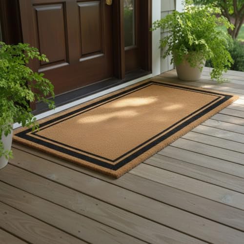 Ottomanson Coco Coir Front Door Mat Heavy Duty Natural Coir Welcome Mat Non-Slip Outdoor Entryway Rug Dirt Scraper Door Mat for Porch & Entrance Border 17 x 30
