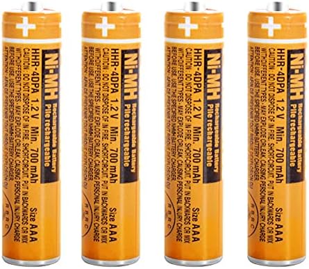 TrianglePatt 4 Pack HHR4DPA AAA Ni-MH Rechargeable Batteries 1.2V Cordless Phones Batteries 700mAh AAA Battery for Panasonic Cordless Telephone Batteries, Orange