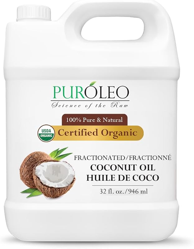 PURÓLEO Óleo de coco fracionado orgânico, inodoro, para cuidados da pele, cabelos e corpo, 946 mL