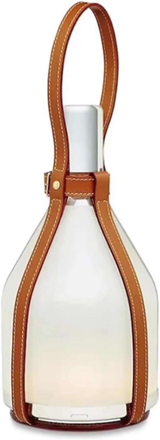 DFAEEKIYO Bedside Lamp Milk Bottle Shape Table lamp Creative Living Room Bedroom Leather Glass Rechargeable Decorative Dimmable
