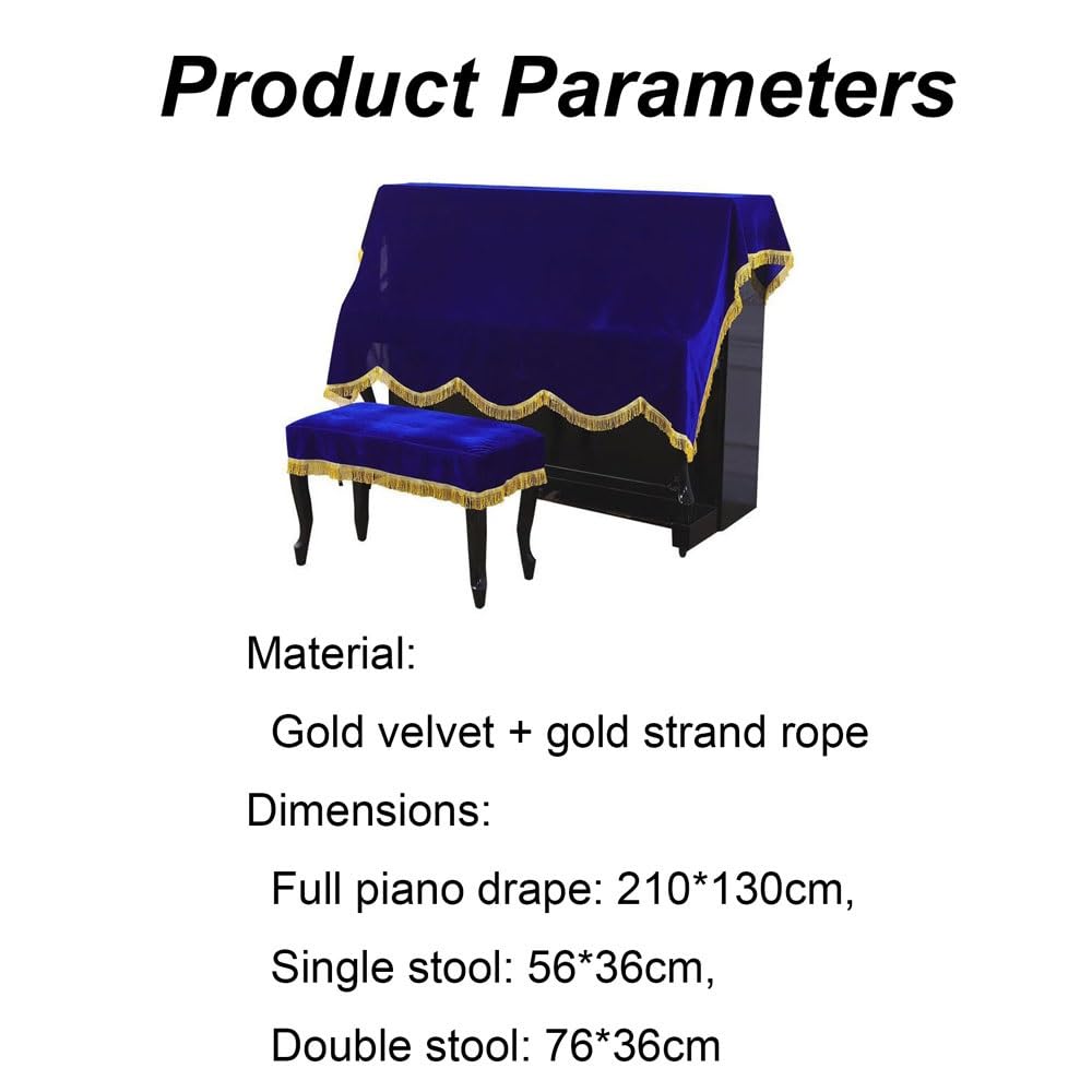 Copritastiera in Velluto per Pianoforte, Protettore Universale Anti-Polvere per Pianoforte a Coda, Tastiera Digitale, Organo/Pianoforte Elettrico(Blue,Full drape 200 * 150cm)