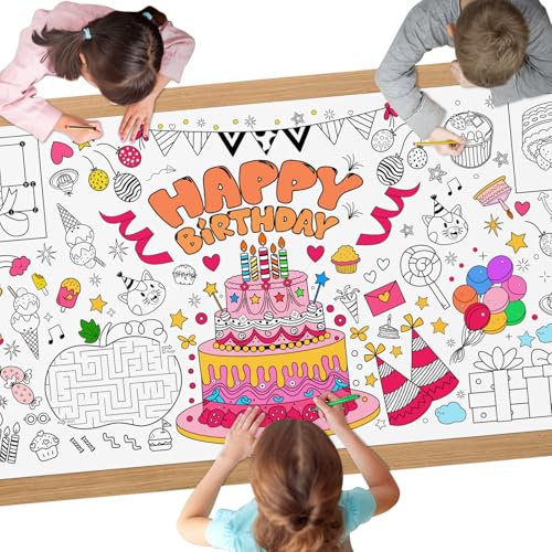 AYESY Nappe à Colorier pour Enfants，180 * 90cm Gâteau d'anniversaire Papier Dessin pour Enfant DIY Géant Coloriage Affiche Jeux d'anniversaire, Activités...