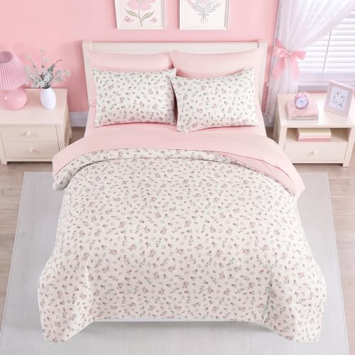 Image of Queen Comforter Set for Girls Floral Cottagecore 7 Pieces Bed in a Bag