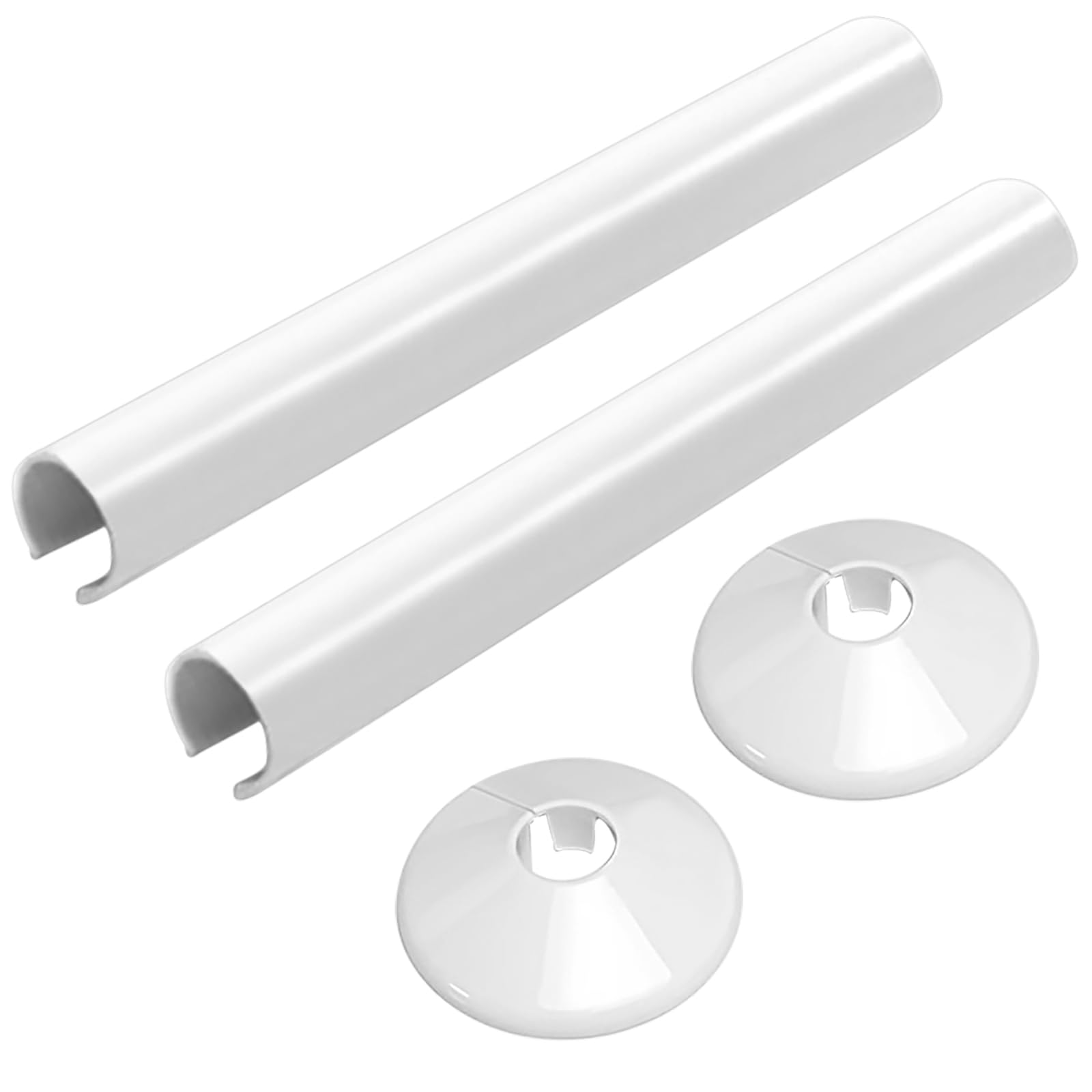 2Pcs White Radiator Pipe Covers and Pipe Collars,200mm x 15mm Clip-On Plastic Pipe Sleeves for Floor Hole Finish Customizable Decorative Pipe Trim Kit for Home & Office Heating Systems