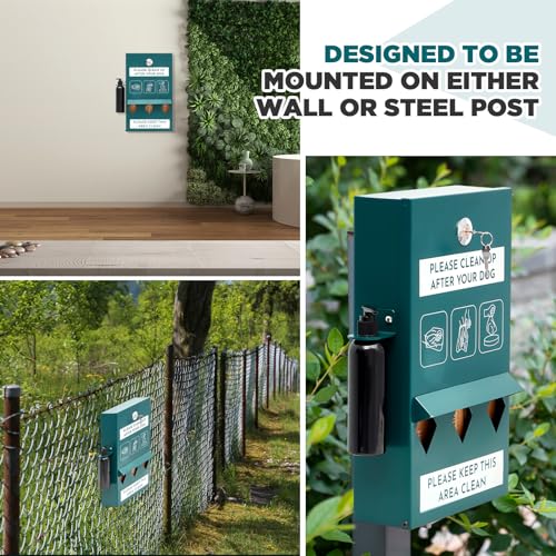 Abbylike 1 Set Outdoor Dog Bag Storage Dispenser with Bags and Hand Sanitizer Bottle Green Poop Station Wall Mounted Dog Waste Container for Pet Waste Wall Home Porch Lawn Yard Fence