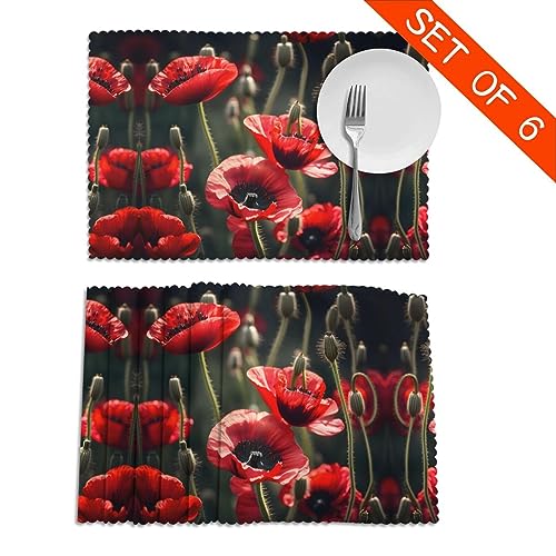 Set de table de Noël coquelicot rouge imperméable lavable lot de 6 - 5