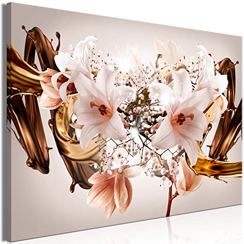 artgeist Acoustic Canvas Wall Art Print Abstract 35x24 in - 1pcs Picture with Acoustic Foam Sound Print Artwork Room Acoustics Soundproofing Flower Lilies Plant Motif Beige Nature b-C-0762-b-a