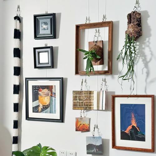 Image of One Wire for 8 Frame Hanging System, 10FT Stainless Steel Wire with 8 Pcs Adjustable Picture Rail Molding Hanger