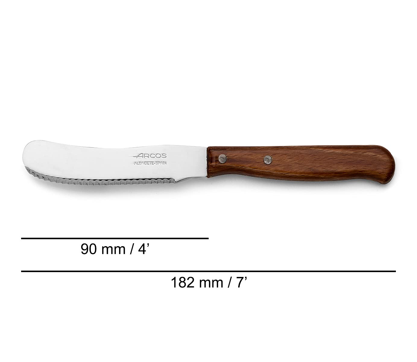 Arcos Serie Latina - Cuchillo para mantequilla - Hoja Acero Inoxidable Nitrum 4 pulgadas - Mango madera laminada marrón - Apto para lavavajillas 7 pulgadas
