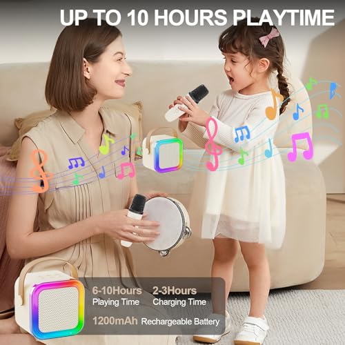 mini karaoke machine for kids adultsportable bluetooth speaker 2 wireless microphones with fun voice changing function-toys for 5 6 7 8 9 10 year old girl boys birthday gifts ideas