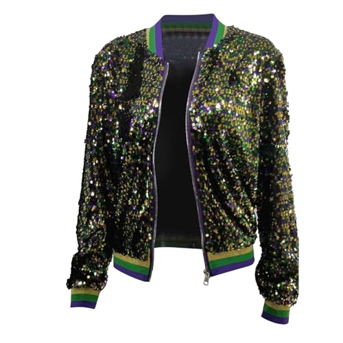 Heevina Mardi Gras Sequin Jackets For Women Sparkly Zipper Shiny Glitter Bomber Jacket Sparkly Tops Carnival 20252