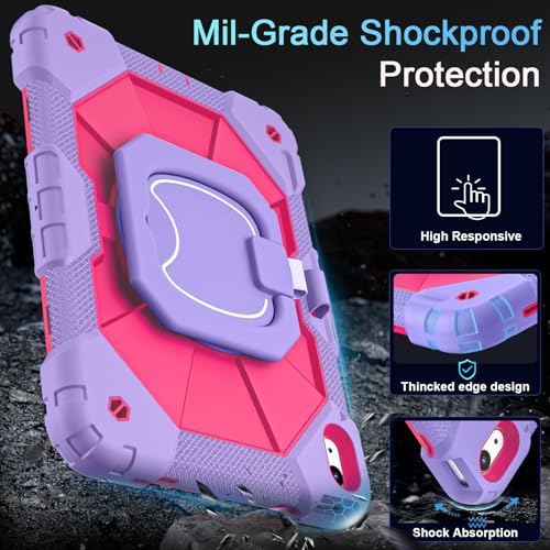 Image of Auizotl Case for iPad (A16) 11th Gen 11 Inch (2025) /iPad 10th Gen 10.9 Inch (2022) with Screen Protector /Rotating Stand /Pencil Holder,Military Grade Shockproof i Pad Case 10th Generation,Purple Pink