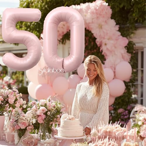Image of 40 Inch Light Pink Number 50 Balloon 0-9 50th Foil Big Giant | Digital for Birthday Anniversary Graduation Decorations