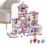 Mini Villa Puppenhaus - 4 Ebenen 13 Zimmer Spielset, vorgibt, Rollenspiel Spielzeug-Set | Prinzessin Kit mit Möbeln Puppen Haustiere Zubehör für Mädchen Indoor Kreative Fantasie Spaß