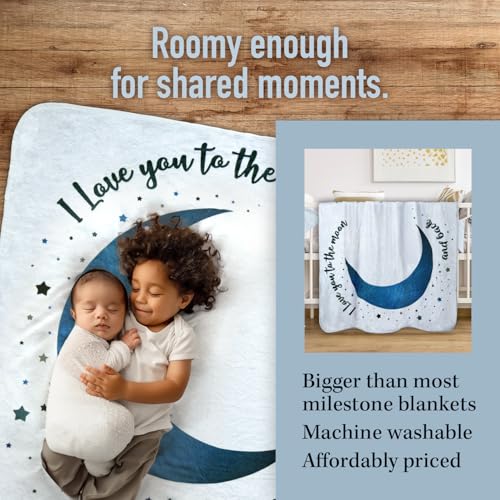 Image of Baby Milestone Blanket - Super Soft Fleece Monthly Milestone Blanket for Baby Girl and Boy - Perfect for Baby's First Year Growth Chart - Monthly Baby Milestone - Blue Moon - 60 inchx40 inch