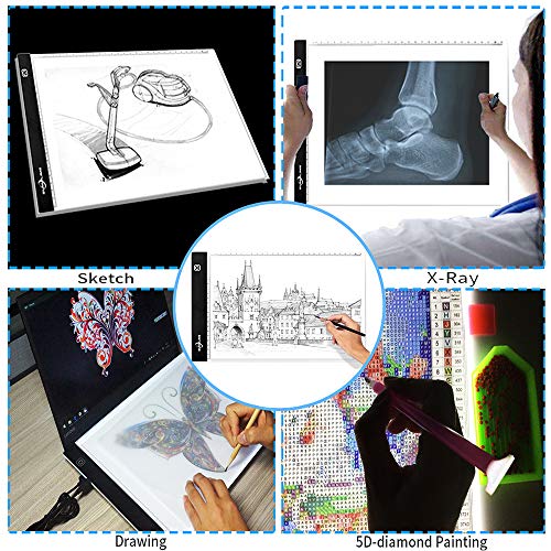 LED Light Pad for Diamond Painting - A4 Tracing Light Box Tracer Board, USB Power, Dimmable Brightness for Weeding Vinyl, Art Drawing, Sketching, Animation