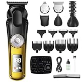 BESTBOMG Haarschneidemaschine, 6-in-1 Barttrimmer mit LED-Anzeige, IPX6 Wasserdicht Haarschneider Körperhaartrimmer Gesichtshaartrimmer, Wiederaufladbarer Nasentrimmer Präzisionstrimmer